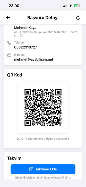 QR Check-in — QR kod sorgulama ve başvuru detay